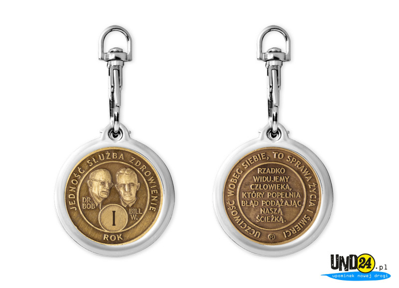 Metalowy Brelok z Karabińczykiem - Medal 1. Rocznica trzeźwości 